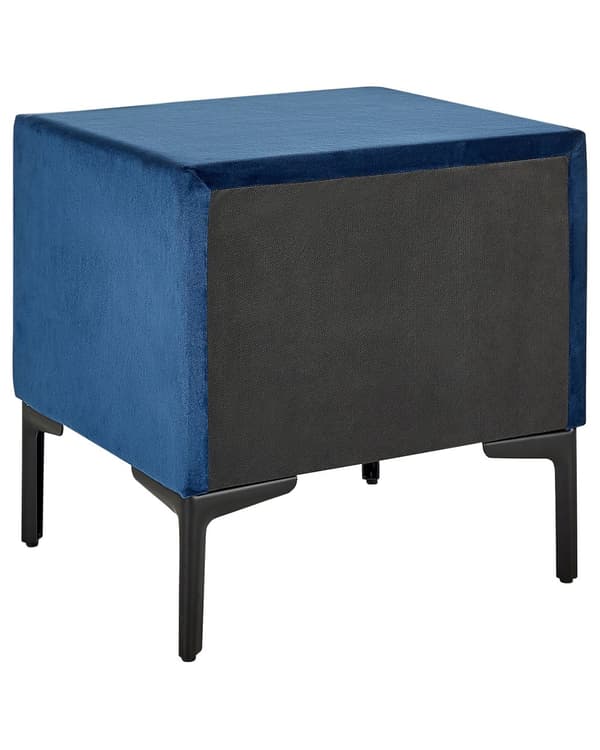 Yöpöytä sininen sametti kangas 44 x 38 cm 2 laatikkoa metallijalat moderni tyyli