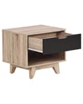 Pikkukuva 4 / 9: Yöpöytä vaalea puu musta MDF-levy mänty 50 x 40 x 46 cm laatikolla hyllyllä neliö skandinaavinen tyyli
