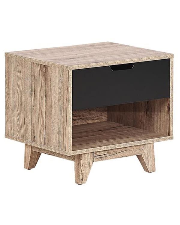 Yöpöytä vaalea puu musta MDF-levy mänty 50 x 40 x 46 cm laatikolla hyllyllä neliö skandinaavinen tyyli