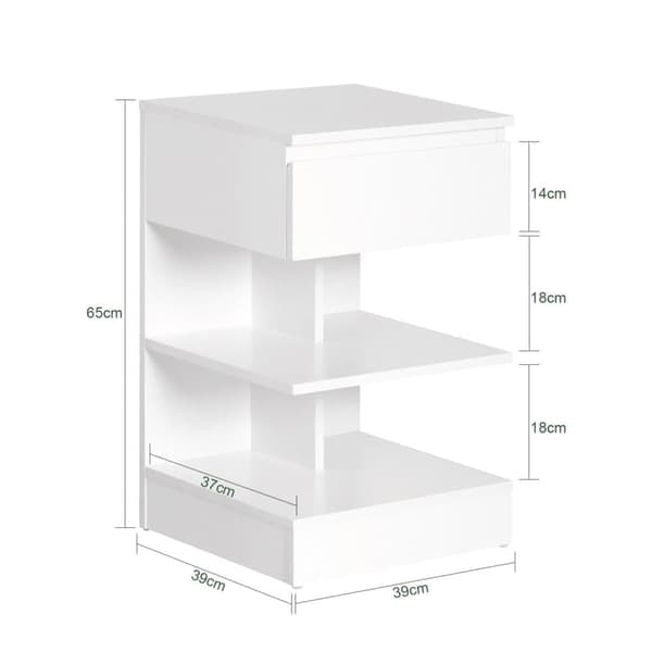 SoBuy Sofabord med skuffe Sengebord Hjørnebord Længde 39 cm Bredde 39 cm Højde 65 cm hvid FBT49-W