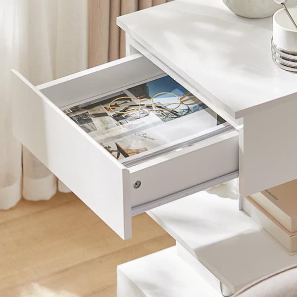 SoBuy Sofabord med skuffe Sengebord Hjørnebord Længde 39 cm Bredde 39 cm Højde 65 cm hvid FBT49-W