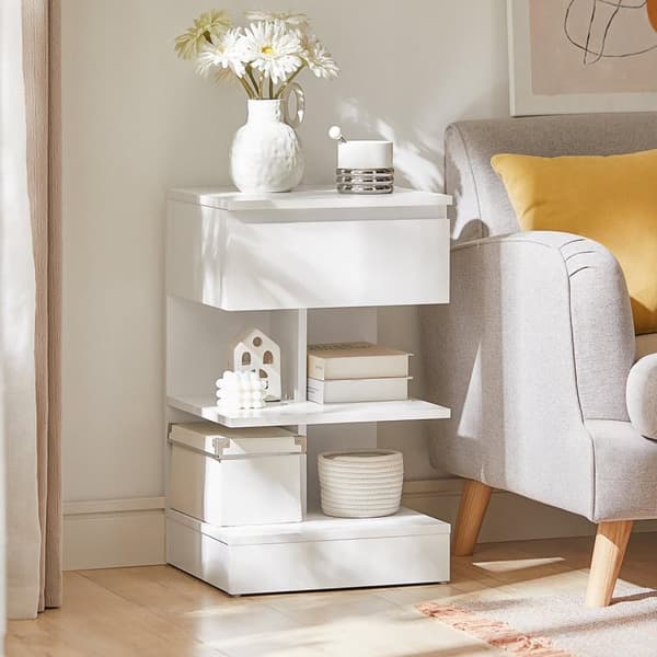 SoBuy Sofabord med skuffe Sengebord Hjørnebord Længde 39 cm Bredde 39 cm Højde 65 cm hvid FBT49-W