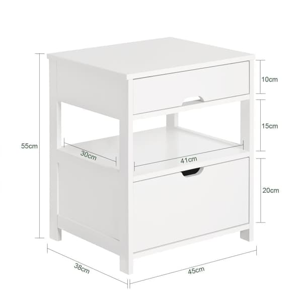 SoBuy Sengebord med 2 skuffer, Sofabord Sidebord Hjørnebord Længde  45 cm Bredde 38 cm Højde 50 cm, hvid , FRG258-W