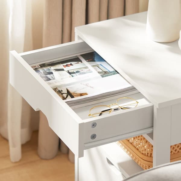 SoBuy Sengebord med 2 skuffer, Sofabord Sidebord Hjørnebord Længde  45 cm Bredde 38 cm Højde 50 cm, hvid , FRG258-W