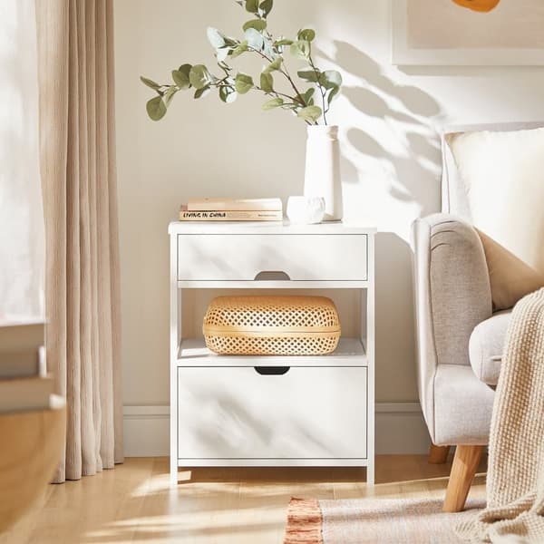 SoBuy Sengebord med 2 skuffer, Sofabord Sidebord Hjørnebord Længde  45 cm Bredde 38 cm Højde 50 cm, hvid , FRG258-W