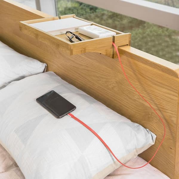 SoBuy Sengebord, hylde til seng, Længde 36 cm Bredde 25 cm Højde 9 cm bambustræ NKD01-N