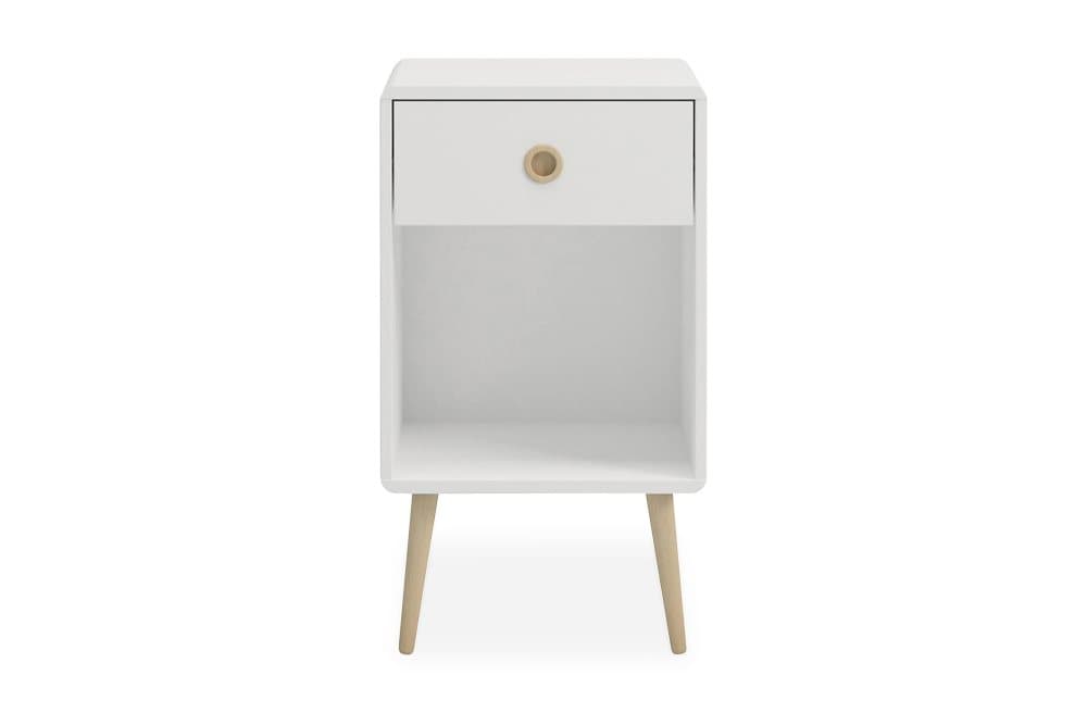 ETHAN Sängbord 41 cm med Förvaring Låda + Hylla Vit/Ek/Beige