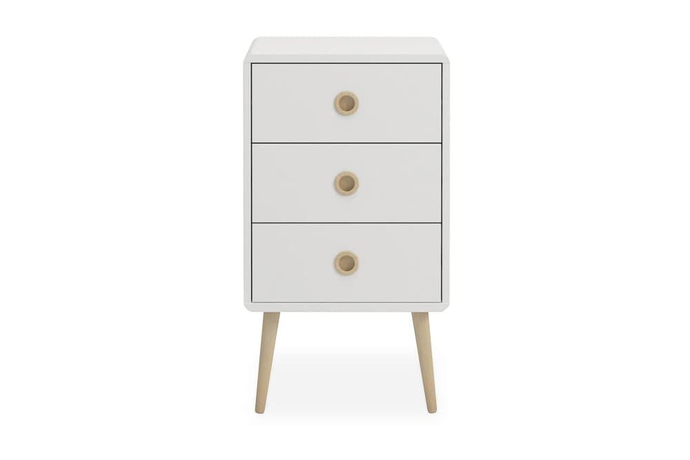 ETHAN Sängbord 41 cm med Förvaring 3 Lådor Vit/Ek/Beige