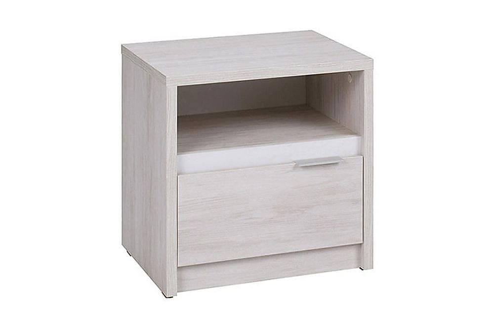 RARICK Sängbord 47 cm med Förvaring Skåp + Hylla Vit/Beige/G