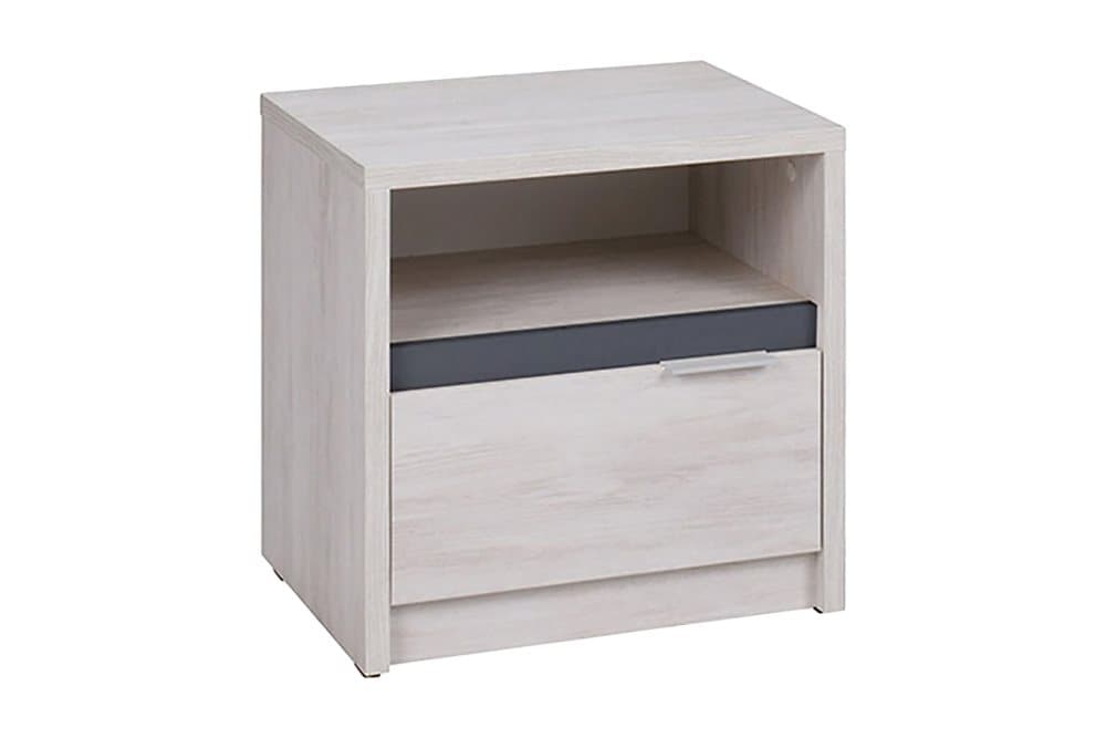 RARICK Sängbord 47 cm med Förvaring Skåp + Hylla Vit/Grå