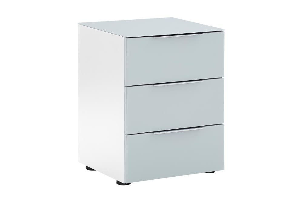 DENSBORN Sängbord 45cm Förvaring Lådor Glas/Vit/Ljusgrå