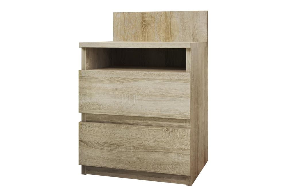 VICENZA Sängbord 40 cm med Förvaring 2 Lådor + Hylla Beige/G