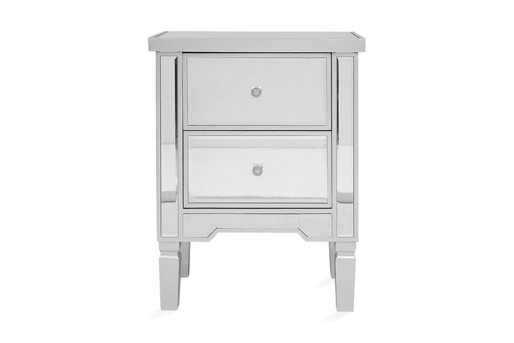 TIGY Sängbord 49 cm med Förvaring 2 Lådor Glas/Silver