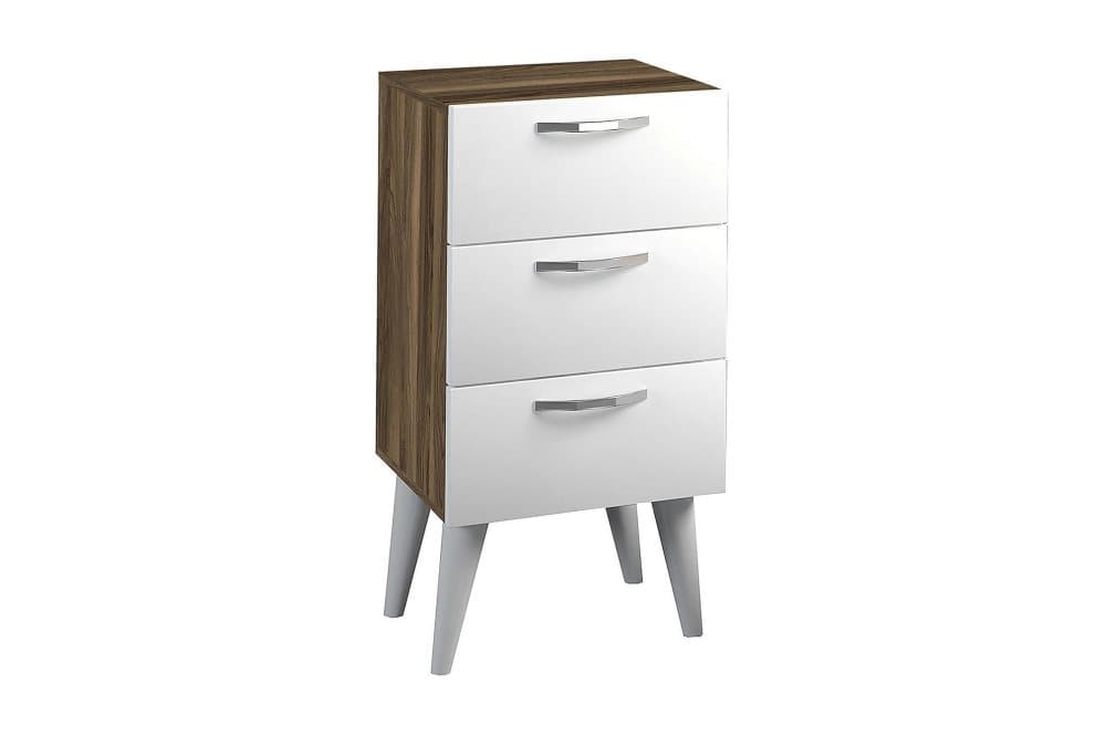 OBINE Sängbord 40 cm med Förvaring 3 Lådor Vit/Valnötsbrun