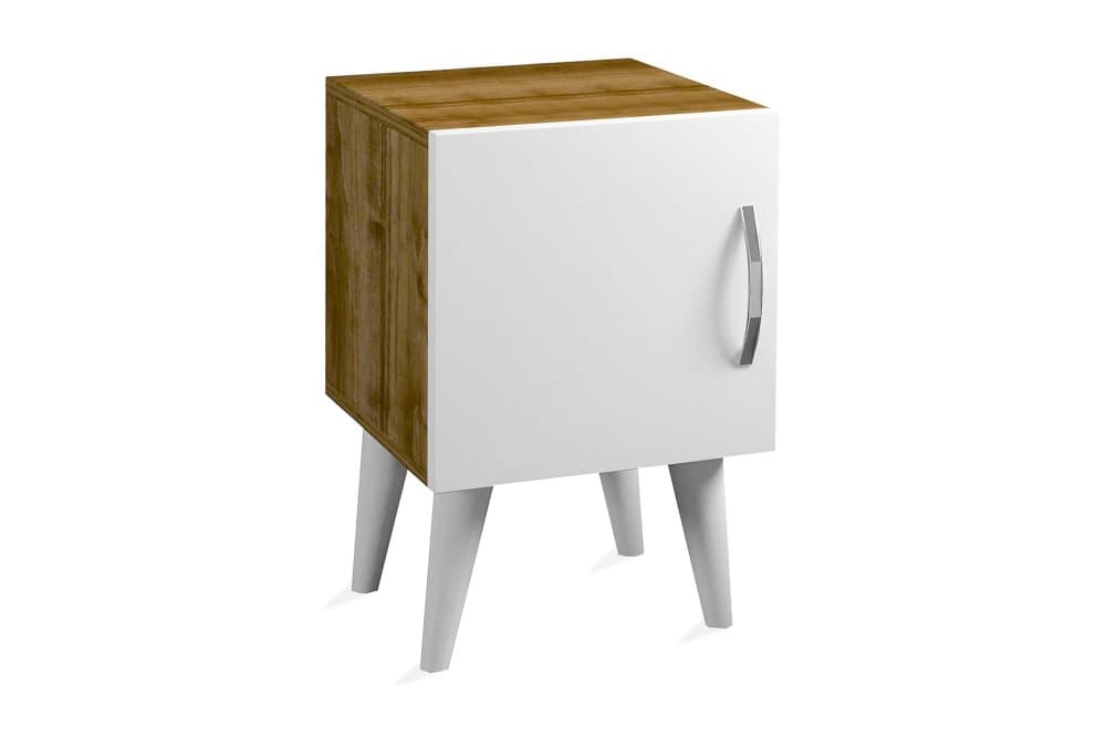 OBINE Sängbord 35 cm Liten med Förvaring Skåp Vit/Valnötsbru