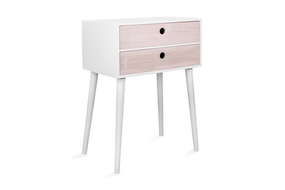 HACKENSAK Sängbord 32 cm med Förvaring 2 Lådor Vit/Natur