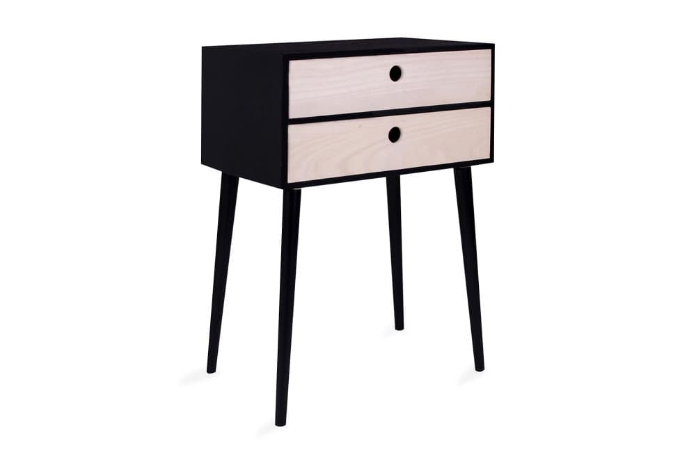 HACKENSAK Sängbord 32 cm med Förvaring 2 Lådor Svart/Natur