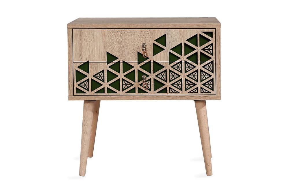 STENBYN Sängbord 60 cm med Förvaring 2 Lådor Trianglar Natur