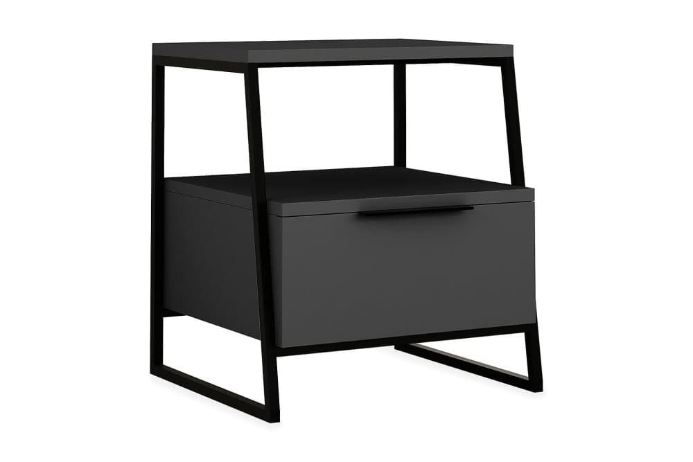 ELDGARNSÖ Sängbord 45 cm med Förvaring Hylla + Lucka Grå/Sva
