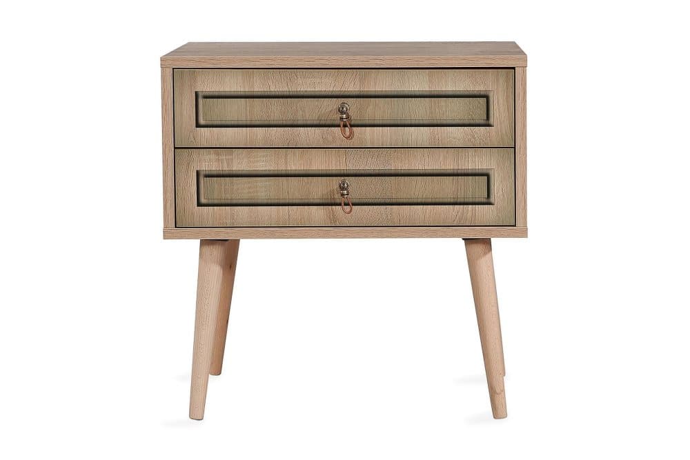 STENBYN Sängbord 60 cm med Förvaring 2 Lådor Natur/Brun