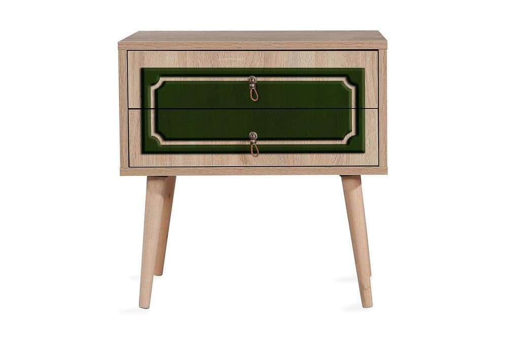 STENBYN Sängbord 60 cm med Förvaring 2 Lådor Dekor Natur/Grö
