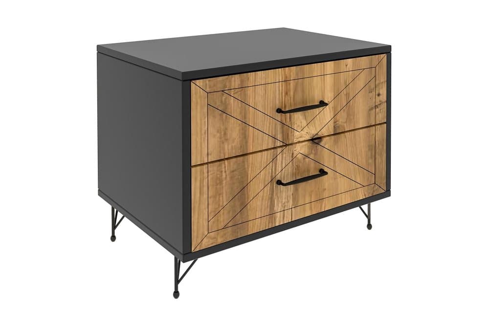 BILLERUD Sängbord 50 cm med Förvaring 2 Lådor Grå/Brun