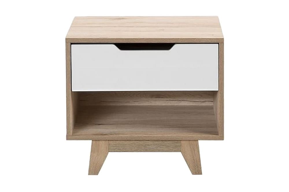 OVIATT Sängbord 50 cm med Förvaring Låda + Hylla Vit