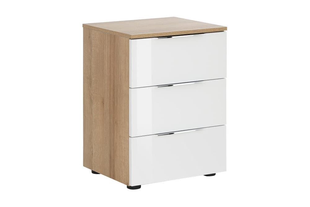 DENSBORN Sängbord 45 cm med Förvaring 3 Lådor Glas/Vit/Brun