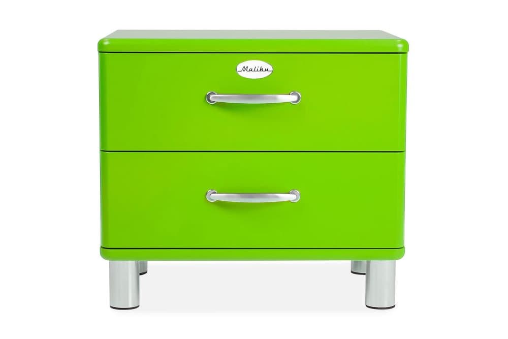 MALIBU Sängbord 60 cm med Förvaring 2 Lådor Grön/Krom