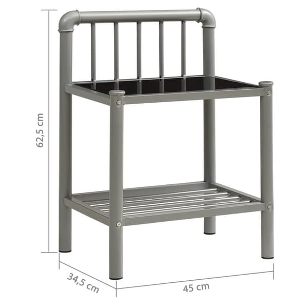 vidaXL Nattbord 2 stk grå og svart metall og glass