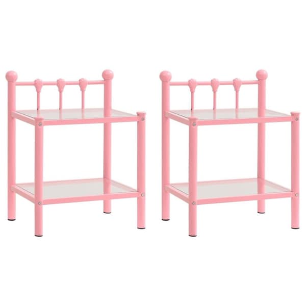vidaXL sengeskabe 2 stk. metal og glas pink og transparent