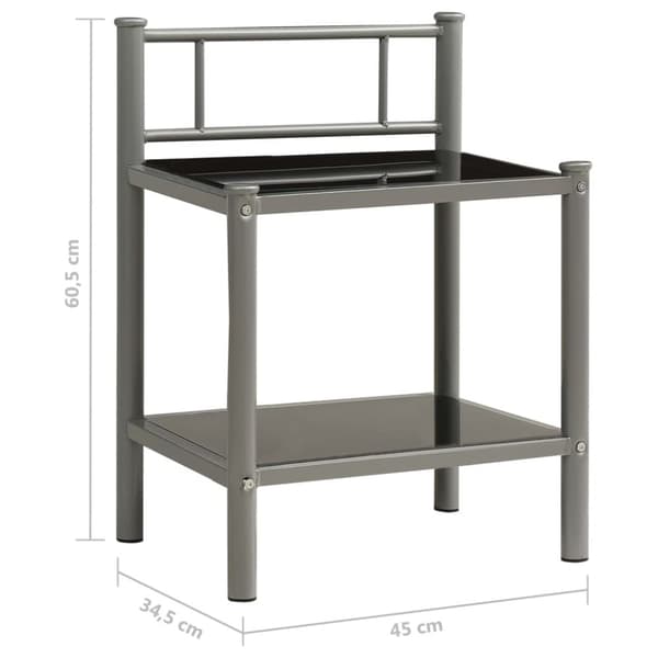 vidaXL Sängbord grå och svart 45x34,5x60,5 cm metall och glas