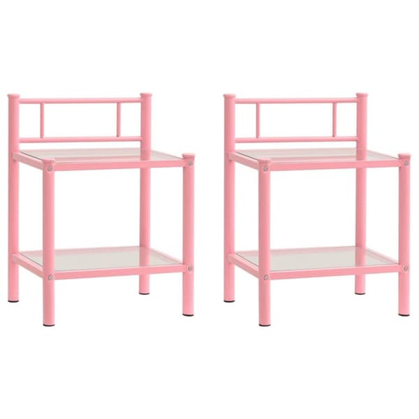 vidaXL Sängbord 2 st rosa och transparent metall och glas