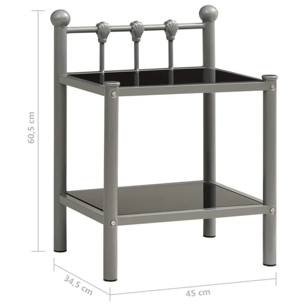 vidaXL Nattbord 2 stk grå og svart metall og glass