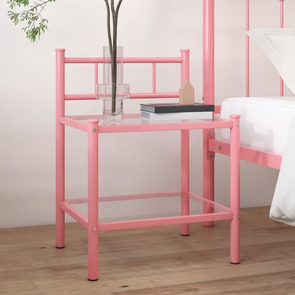 vidaXL Yöpöytä pinkki/läpinäkyvä 45x34,5x60,5 cm metalli ja lasi