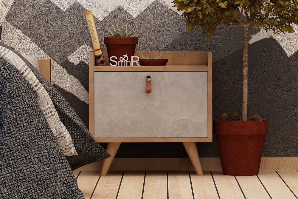 ELLINA Sängbord 50 cm med Förvaring Skåp Trä/Vit