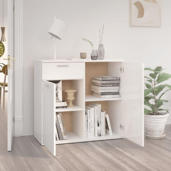 vidaXL skænk 80x36x75 cm spånplade hvid højglans