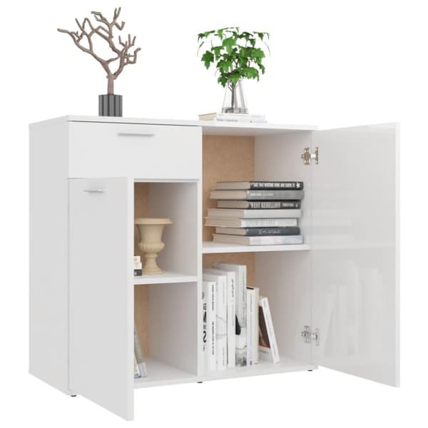 vidaXL skænk 80x36x75 cm spånplade hvid højglans