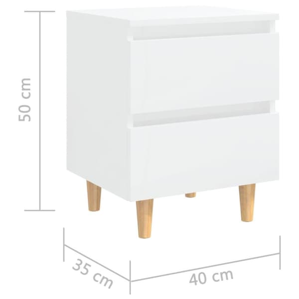 vidaXL sengeskab med ben i massivt fyrretræ 40x35x50 cm hvid højglans