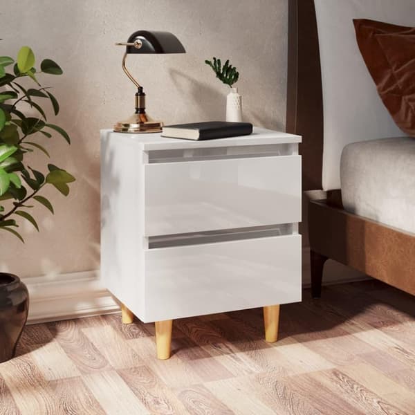vidaXL sengeskab med ben i massivt fyrretræ 40x35x50 cm hvid højglans