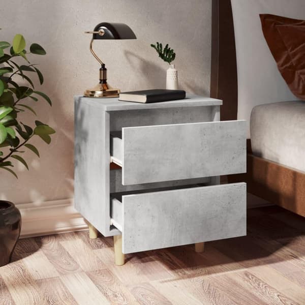 vidaXL Yöpöydät täysmäntyiset jalat 2 kpl betoninharmaa 40x35x50 cm