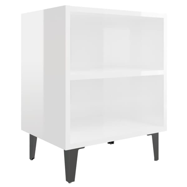 vidaXL Yöpöydät metallijaloilla 2 kpl korkeakiilto valk. 40x30x50 cm