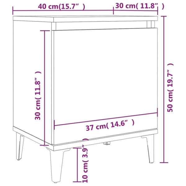 vidaXL sengeborde med metalben 40x30x50 cm betongrå
