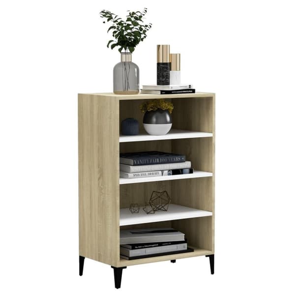 vidaXL skænk 57x35x90 cm spånplade hvid og sonoma-eg