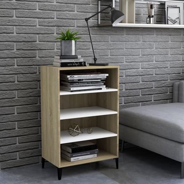 vidaXL skænk 57x35x90 cm spånplade hvid og sonoma-eg