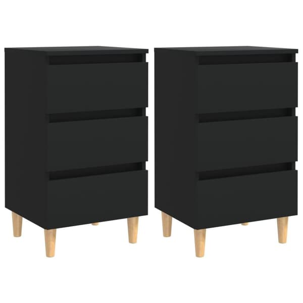 vidaXL Yöpöydät täyspuiset jalat 2 kpl musta 40x35x69 cm