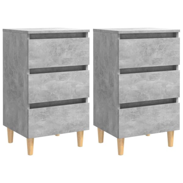 vidaXL sengeskabe m. massive træben 2 stk. 40x35x69 cm betongrå