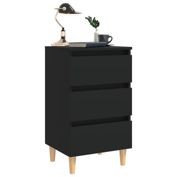 vidaXL Nattbord med ben i heltre svart 40x35x69 cm
