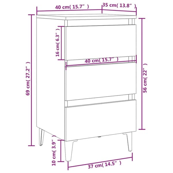 vidaXL Sängbord med metallben vit 40x35x69 cm