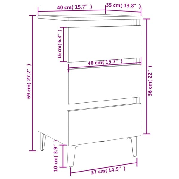 vidaXL Yöpöydät metallijaloilla 2 kpl betoninharmaa 40x35x69 cm